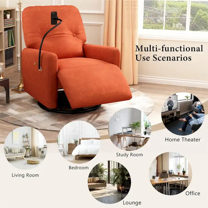 Fauteuil inclinable électrique, pivotant à 270°, réglable électriquement, porte-téléphone, bleu / gris / orange, 1 personne