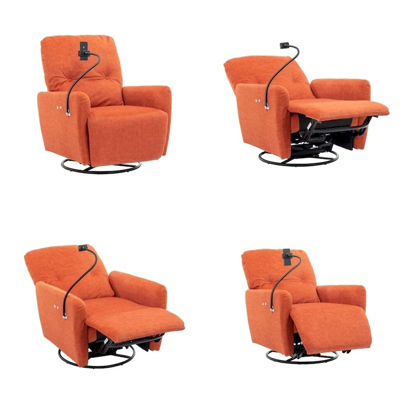 Fauteuil inclinable électrique, pivotant à 270°, réglable électriquement, porte-téléphone, bleu / gris / orange, 1 personne