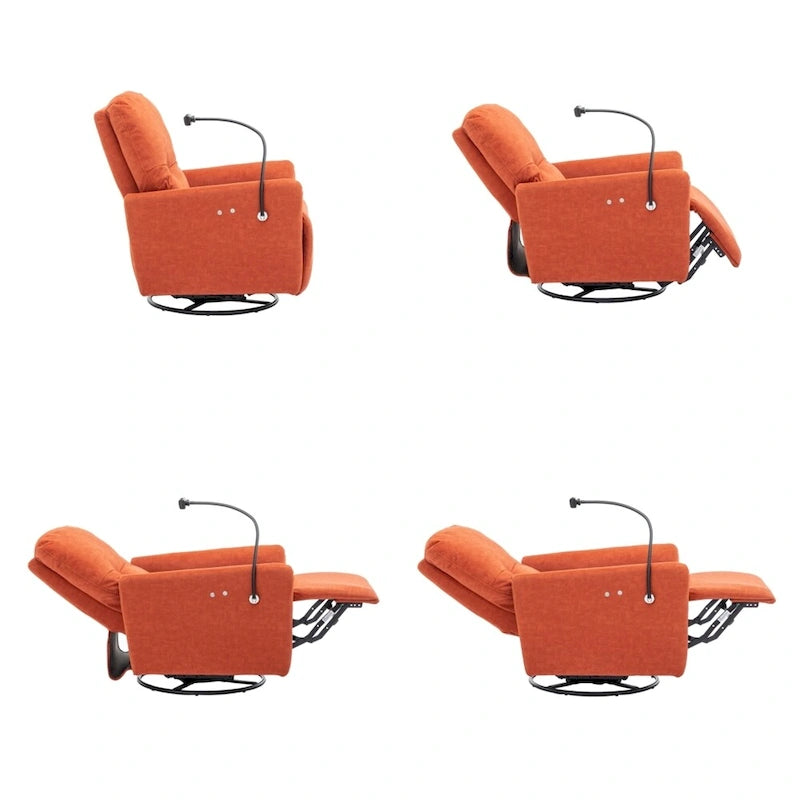 Fauteuil inclinable électrique, pivotant à 270°, réglable électriquement, porte-téléphone, bleu / gris / orange, 1 personne