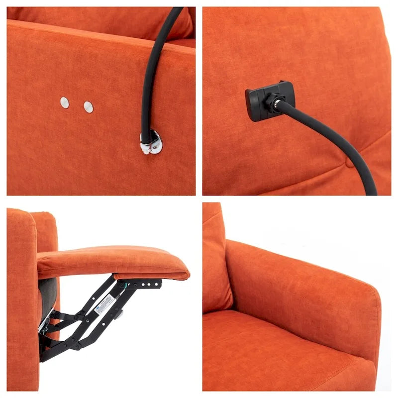Fauteuil inclinable électrique, pivotant à 270°, réglable électriquement, porte-téléphone, bleu / gris / orange, 1 personne