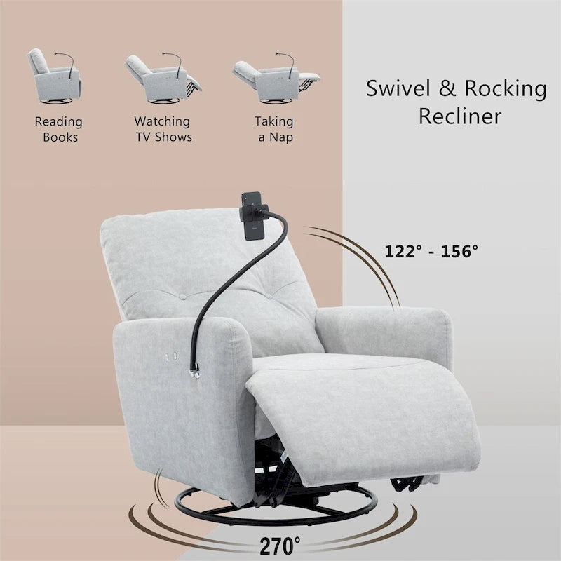 Fauteuil inclinable électrique, pivotant à 270°, réglable électriquement, porte-téléphone, bleu / gris / orange, 1 personne