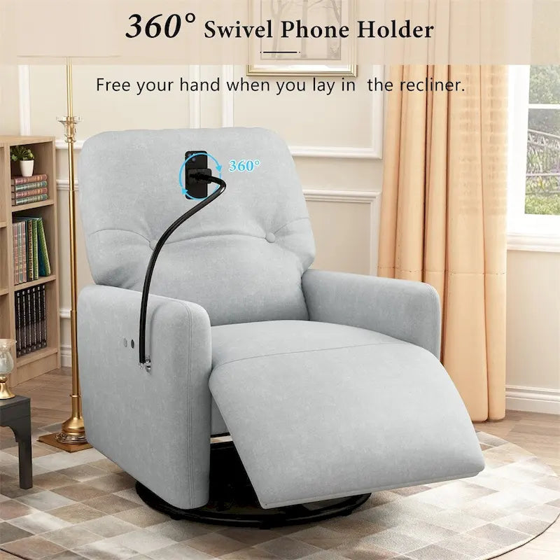 Fauteuil inclinable électrique, pivotant à 270°, réglable électriquement, porte-téléphone, bleu / gris / orange, 1 personne