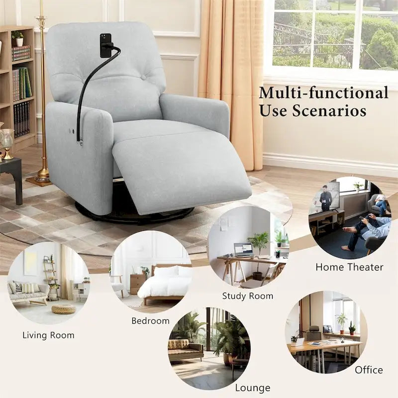 Fauteuil inclinable électrique, pivotant à 270°, réglable électriquement, porte-téléphone, bleu / gris / orange, 1 personne