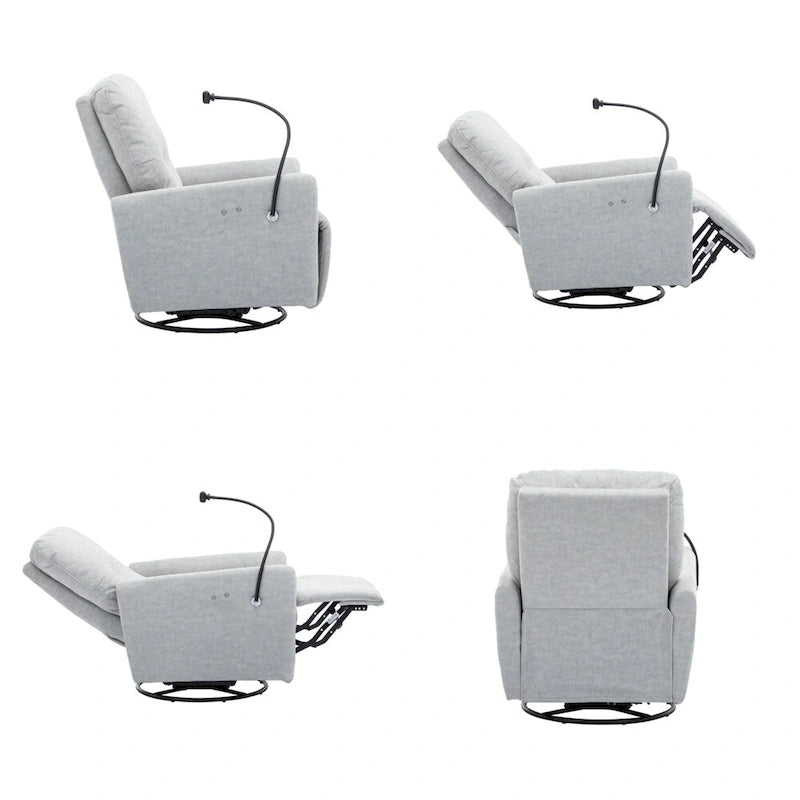 Fauteuil inclinable électrique, pivotant à 270°, réglable électriquement, porte-téléphone, bleu / gris / orange, 1 personne