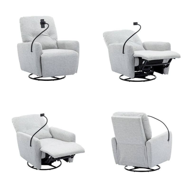 Fauteuil inclinable électrique, pivotant à 270°, réglable électriquement, porte-téléphone, bleu / gris / orange, 1 personne