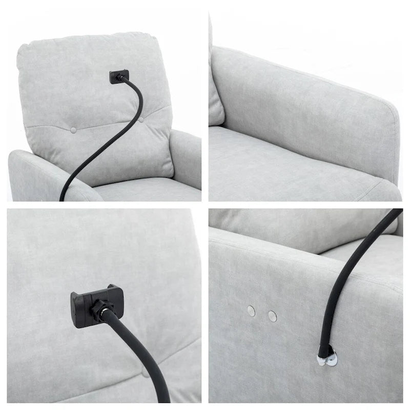Fauteuil inclinable électrique, pivotant à 270°, réglable électriquement, porte-téléphone, bleu / gris / orange, 1 personne
