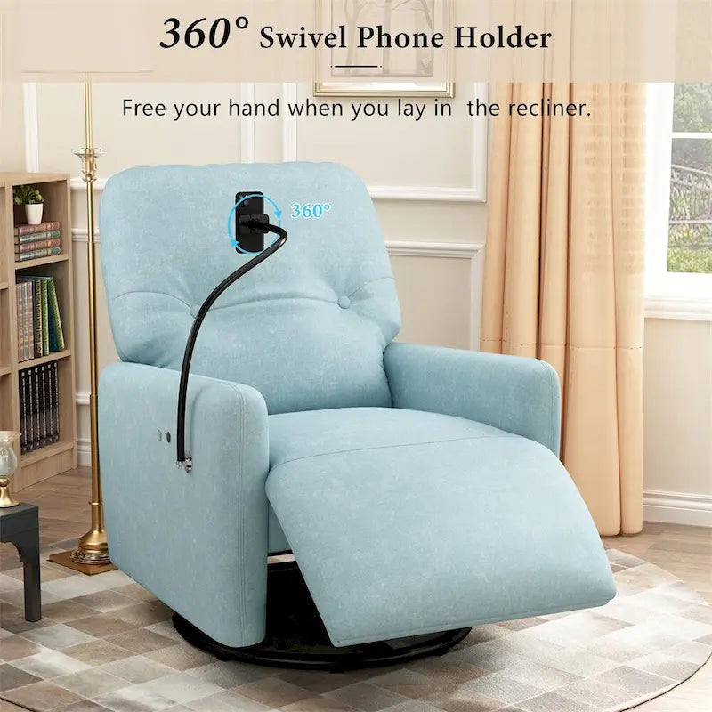 Fauteuil inclinable électrique, pivotant à 270°, réglable électriquement, porte-téléphone, bleu / gris / orange, 1 personne