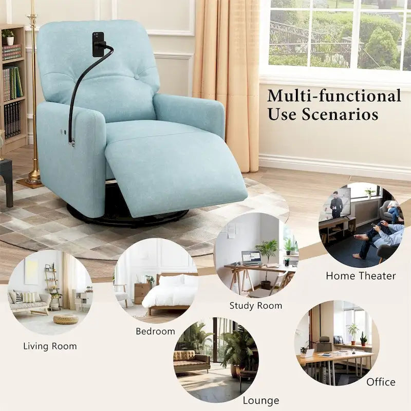 Fauteuil inclinable électrique, pivotant à 270°, réglable électriquement, porte-téléphone, bleu / gris / orange, 1 personne