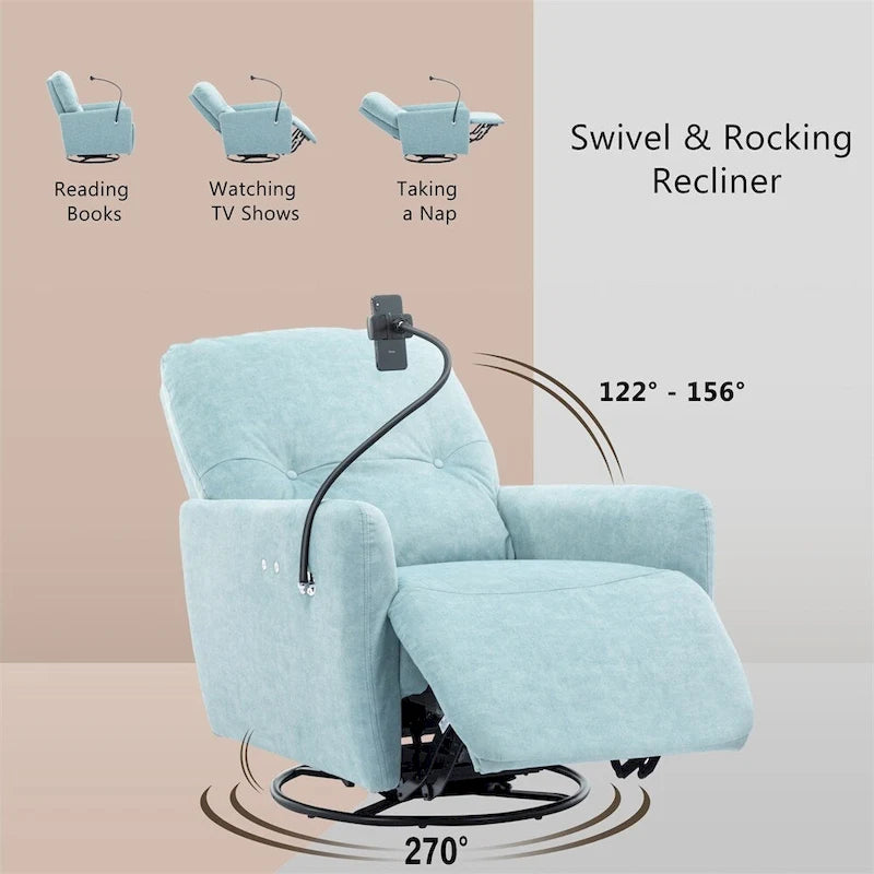 Fauteuil inclinable électrique, pivotant à 270°, réglable électriquement, porte-téléphone, bleu / gris / orange, 1 personne