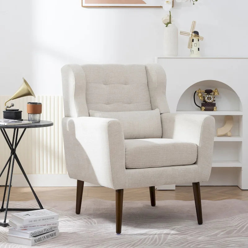Fauteuil d'appoint, tissu chenille, pieds en bois fuselés, coussin lombaire, style milieu de siècle, avocat / orange / beige / jaune, 1 personne