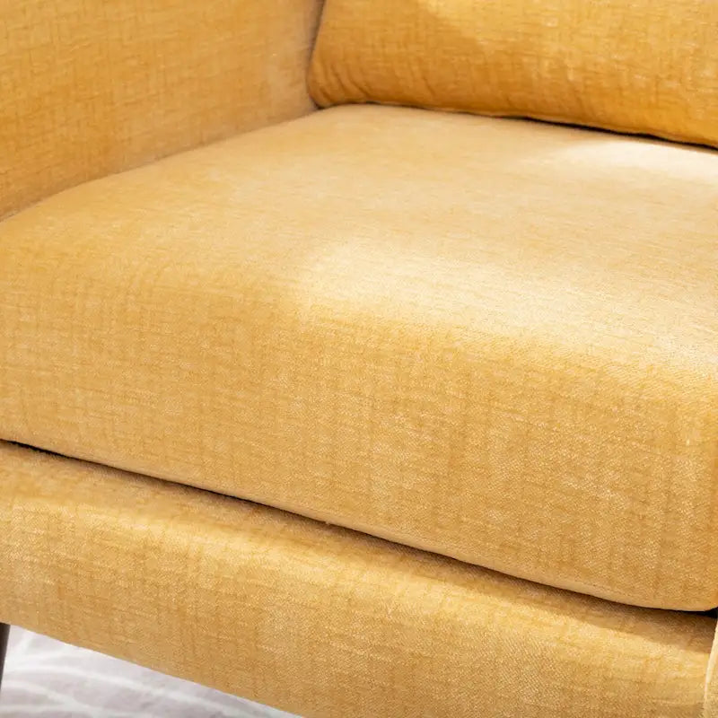 Fauteuil d'appoint, tissu chenille, pieds en bois fuselés, coussin lombaire, style milieu de siècle, avocat / orange / beige / jaune, 1 personne