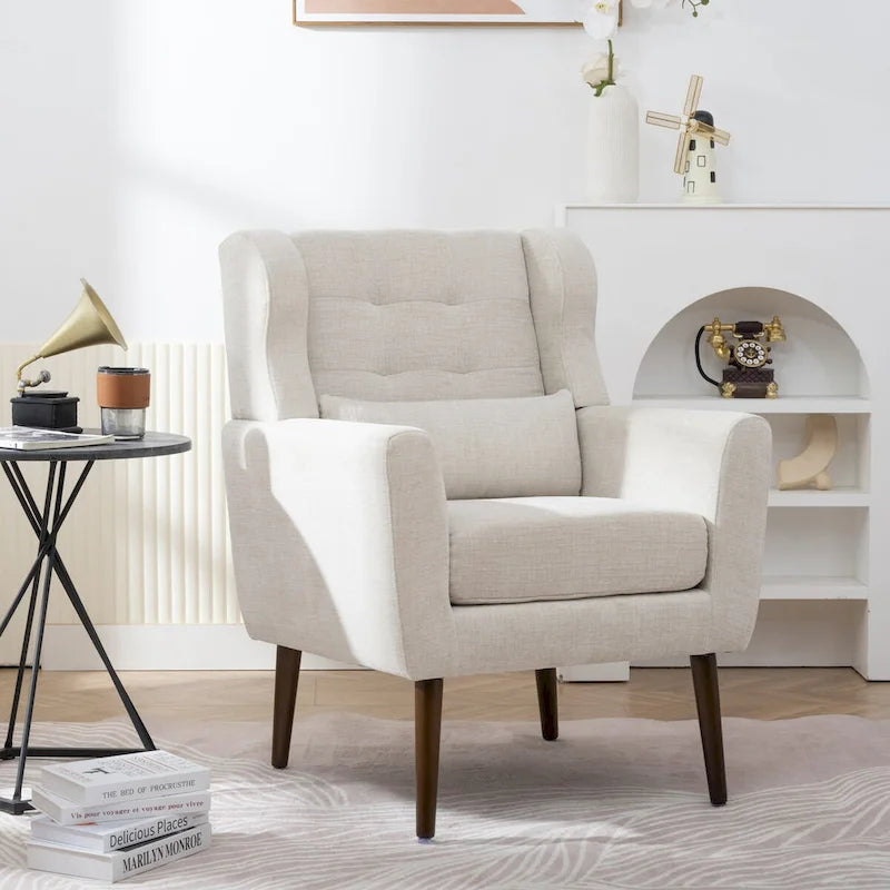 Fauteuil d'appoint, tissu chenille, pieds en bois fuselés, coussin lombaire, style milieu de siècle, avocat / orange / beige / jaune, 1 personne