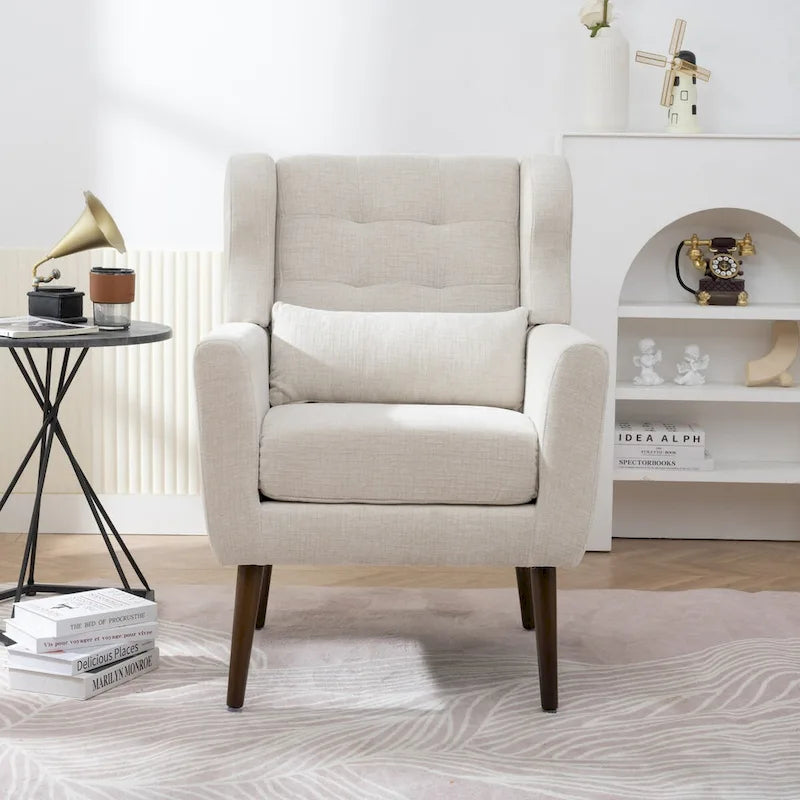 Fauteuil d'appoint, tissu chenille, pieds en bois fuselés, coussin lombaire, style milieu de siècle, avocat / orange / beige / jaune, 1 personne