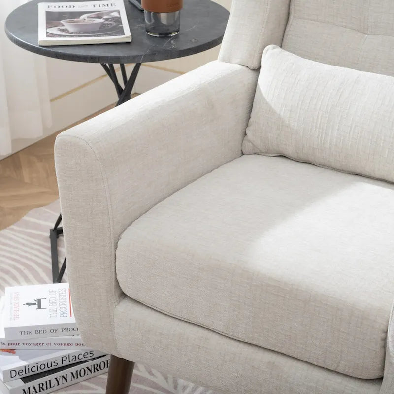 Fauteuil d'appoint, tissu chenille, pieds en bois fuselés, coussin lombaire, style milieu de siècle, avocat / orange / beige / jaune, 1 personne