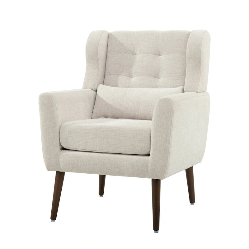 Fauteuil d'appoint, tissu chenille, pieds en bois fuselés, coussin lombaire, style milieu de siècle, avocat / orange / beige / jaune, 1 personne
