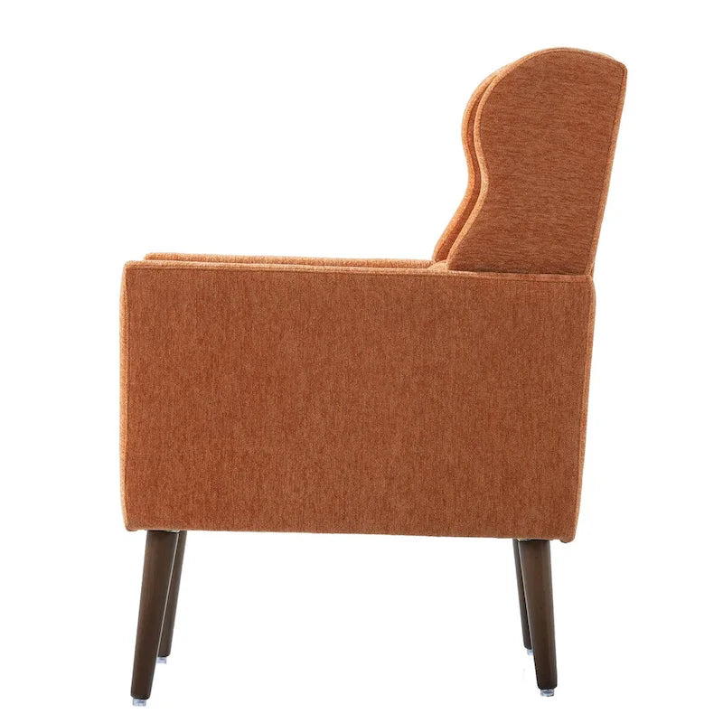 Fauteuil d'appoint, tissu chenille, pieds en bois fuselés, coussin lombaire, style milieu de siècle, avocat / orange / beige / jaune, 1 personne
