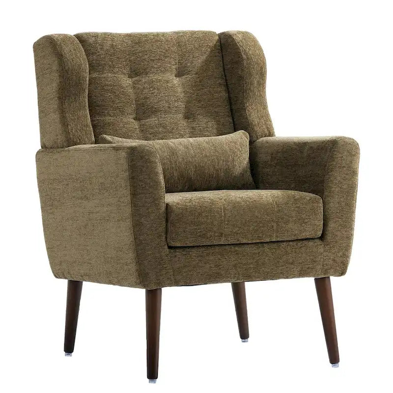 Fauteuil d'appoint, tissu chenille, pieds en bois fuselés, coussin lombaire, style milieu de siècle, avocat / orange / beige / jaune, 1 personne