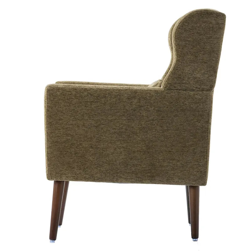 Fauteuil d'appoint, tissu chenille, pieds en bois fuselés, coussin lombaire, style milieu de siècle, avocat / orange / beige / jaune, 1 personne