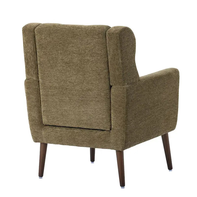 Fauteuil d'appoint, tissu chenille, pieds en bois fuselés, coussin lombaire, style milieu de siècle, avocat / orange / beige / jaune, 1 personne