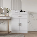 Meuble de rangement pour salon, 2 tiroirs, 1 placard, support sèche-cheveux, blanc / rose, 1 unité