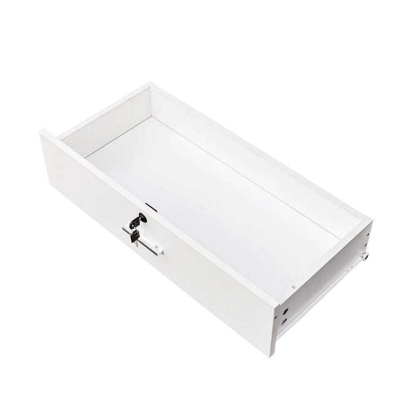 Meuble de rangement pour salon, 2 tiroirs, 1 placard, support sèche-cheveux, blanc / rose, 1 unité
