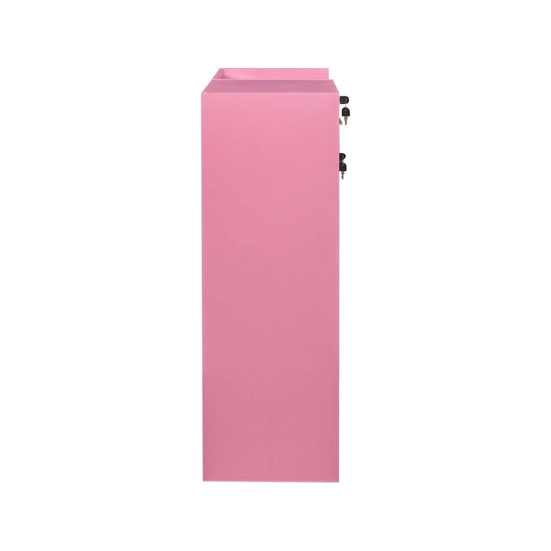 Meuble de rangement pour salon, 2 tiroirs, 1 placard, support sèche-cheveux, blanc / rose, 1 unité