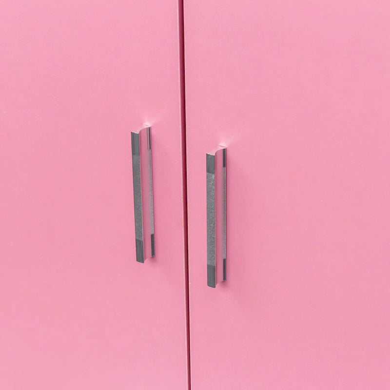 Meuble de rangement pour salon, 2 tiroirs, 1 placard, support sèche-cheveux, blanc / rose, 1 unité
