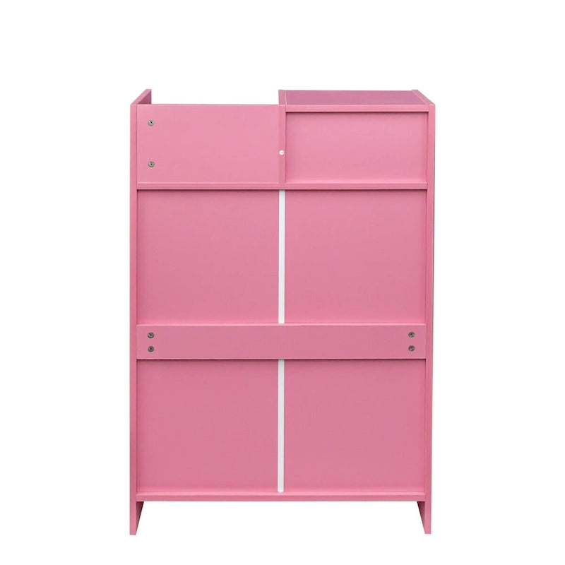 Meuble de rangement pour salon, 2 tiroirs, 1 placard, support sèche-cheveux, blanc / rose, 1 unité