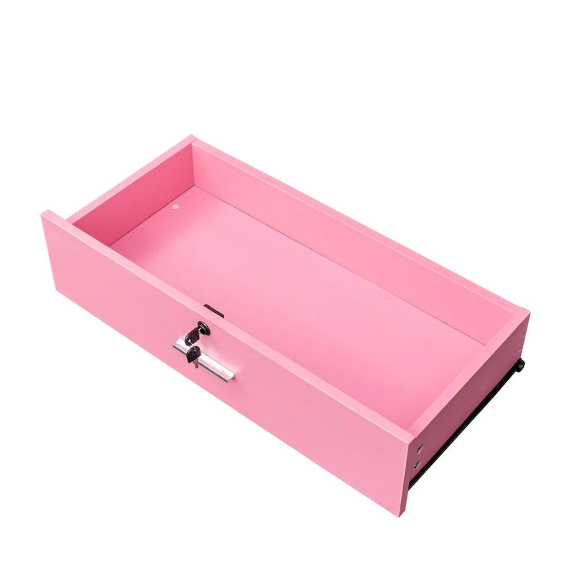 Meuble de rangement pour salon, 2 tiroirs, 1 placard, support sèche-cheveux, blanc / rose, 1 unité