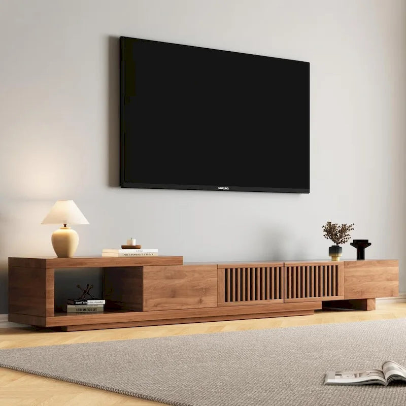 Meuble TV extensible, 3 tiroirs, Noyer, Compatible avec les téléviseurs jusqu'à 299 cm, 1 unité