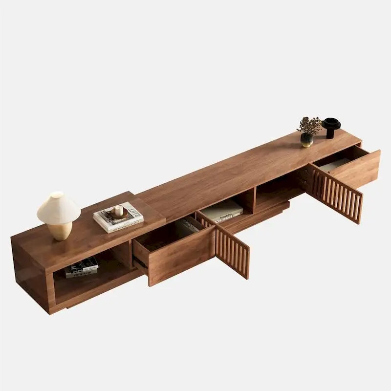 Meuble TV extensible, 3 tiroirs, Noyer, Compatible avec les téléviseurs jusqu'à 299 cm, 1 unité