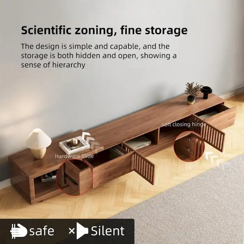 Meuble TV extensible, 3 tiroirs, Noyer, Compatible avec les téléviseurs jusqu'à 299 cm, 1 unité