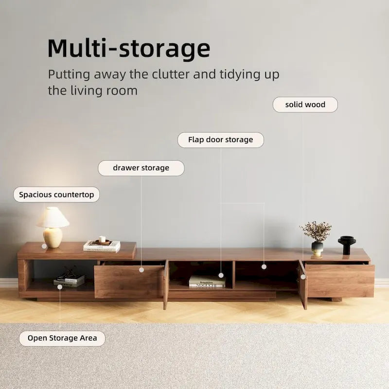 Meuble TV extensible, 3 tiroirs, Noyer, Compatible avec les téléviseurs jusqu'à 299 cm, 1 unité