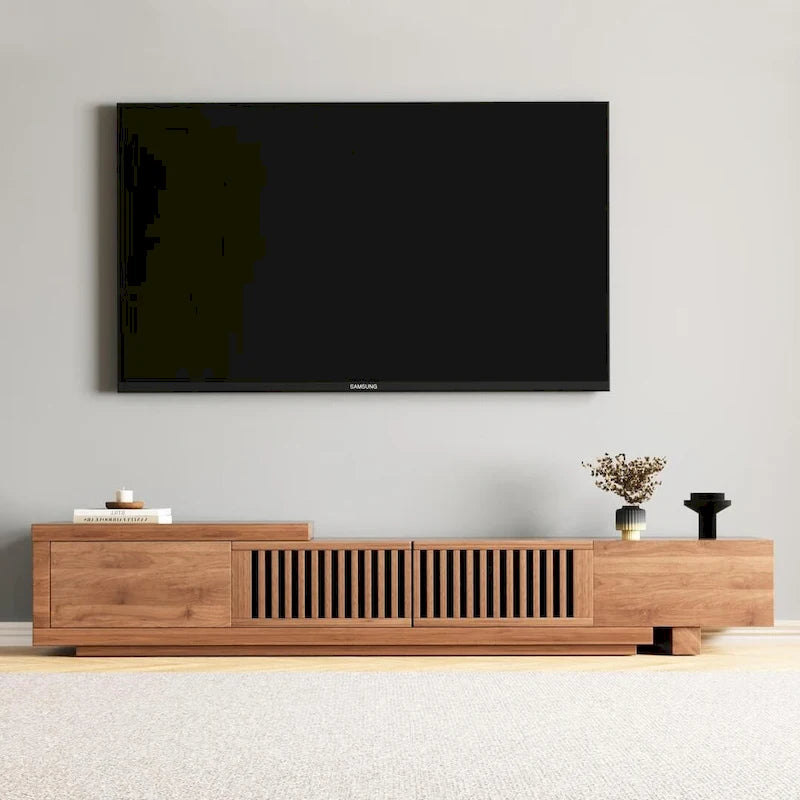 Meuble TV extensible, 3 tiroirs, Noyer, Compatible avec les téléviseurs jusqu'à 299 cm, 1 unité
