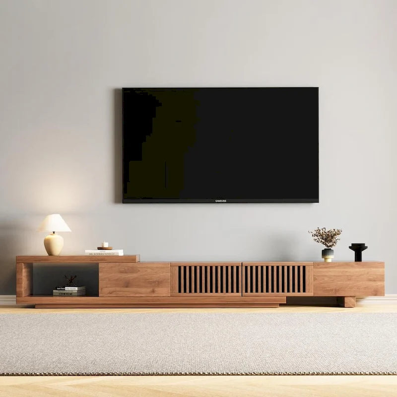 Meuble TV extensible, 3 tiroirs, Noyer, Compatible avec les téléviseurs jusqu'à 299 cm, 1 unité