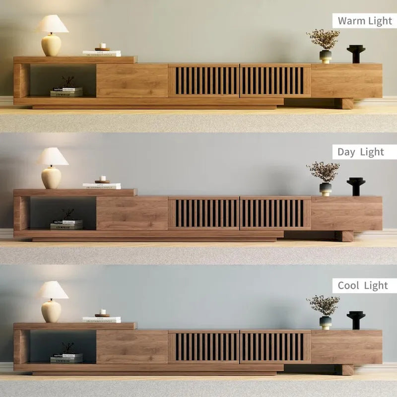 Meuble TV extensible, 3 tiroirs, Noyer, Compatible avec les téléviseurs jusqu'à 299 cm, 1 unité