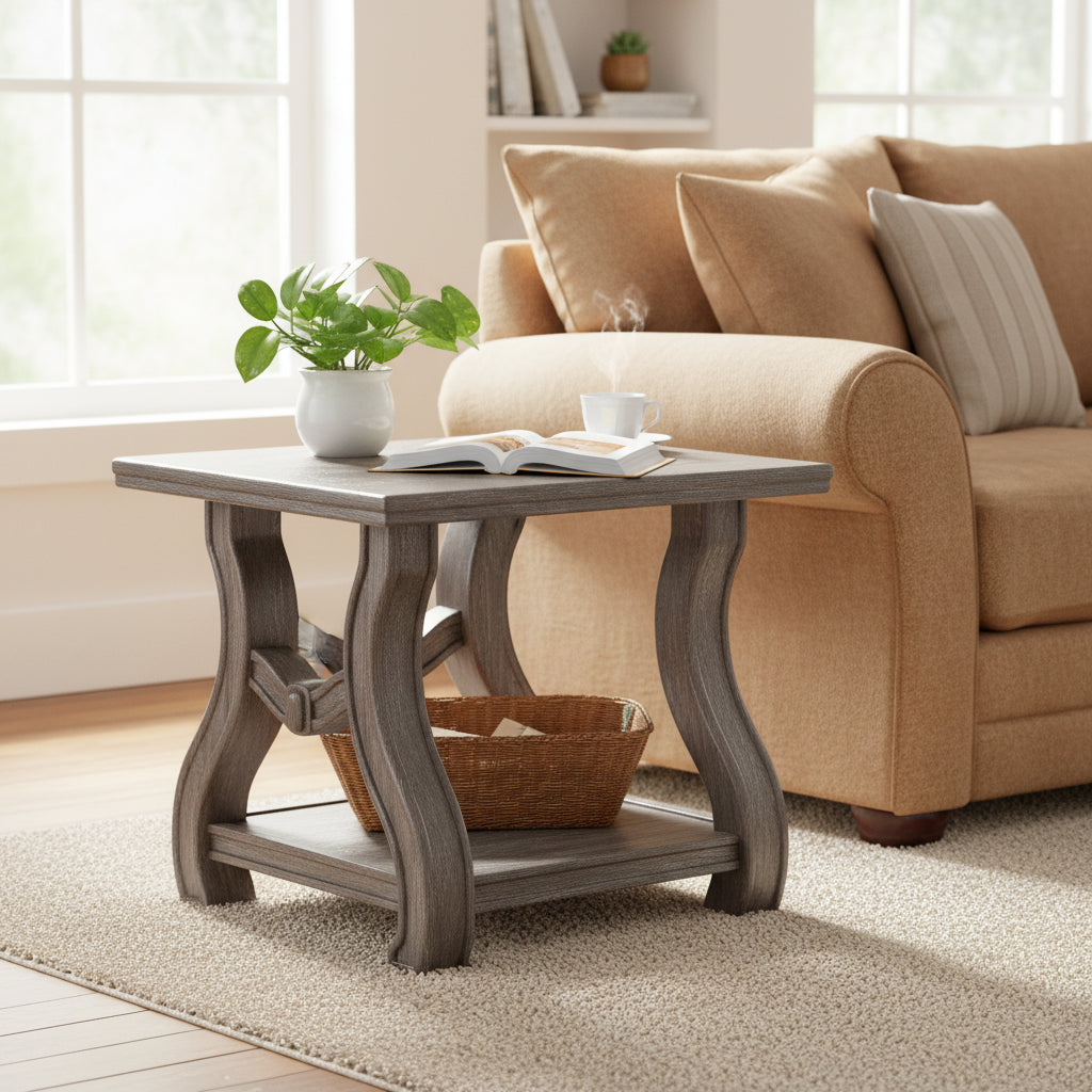 Jax 26 Inch Contemporary End Table, Flared Legs, Beveled, Platinum Gray