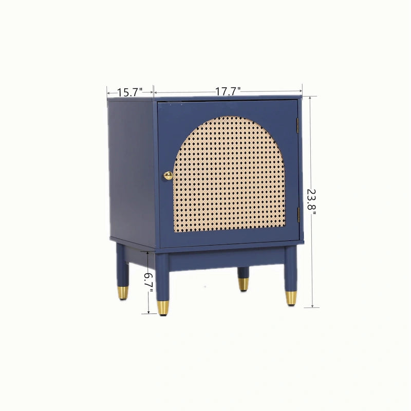 Meuble de rangement, portes en rotin tressé, étagères réglables, style bohème, bleu, une porte / deux portes / trois tiroirs + une porte, 1 unité