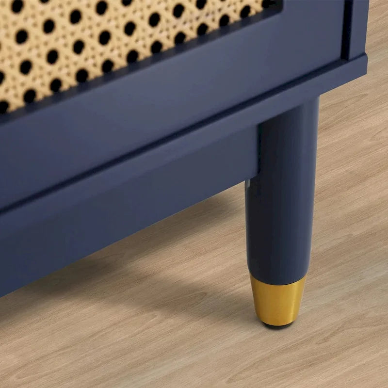 Meuble de rangement, portes en rotin tressé, étagères réglables, style bohème, bleu, une porte / deux portes / trois tiroirs + une porte, 1 unité