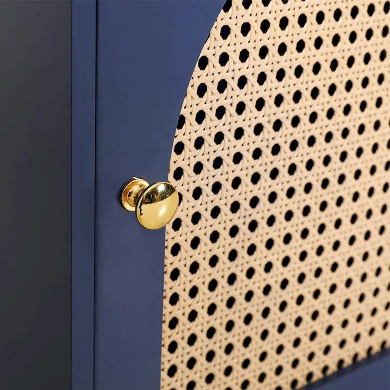 Meuble de rangement, portes en rotin tressé, étagères réglables, style bohème, bleu, une porte / deux portes / trois tiroirs + une porte, 1 unité