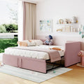 Lit de repos double avec lit gigogne escamotable, extensible en très grand lit, revêtement en velours, dossier et accoudoirs, style moderne, rose / beige / gris, 2 personnes