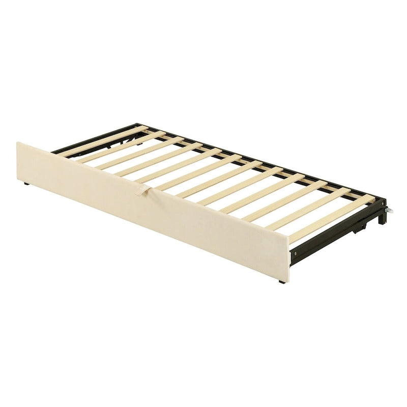 Lit de repos double avec lit gigogne escamotable, extensible en très grand lit, revêtement en velours, dossier et accoudoirs, style moderne, rose / beige / gris, 2 personnes