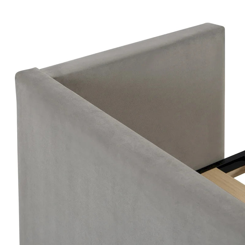 Lit de repos double avec lit gigogne escamotable, extensible en très grand lit, revêtement en velours, dossier et accoudoirs, style moderne, rose / beige / gris, 2 personnes