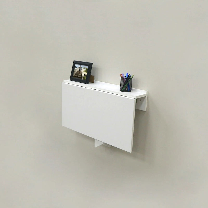 Bureau pliant mural, Étagère d'exposition fixe, Gain de place, Style moderne, Blanc, 1 unité
