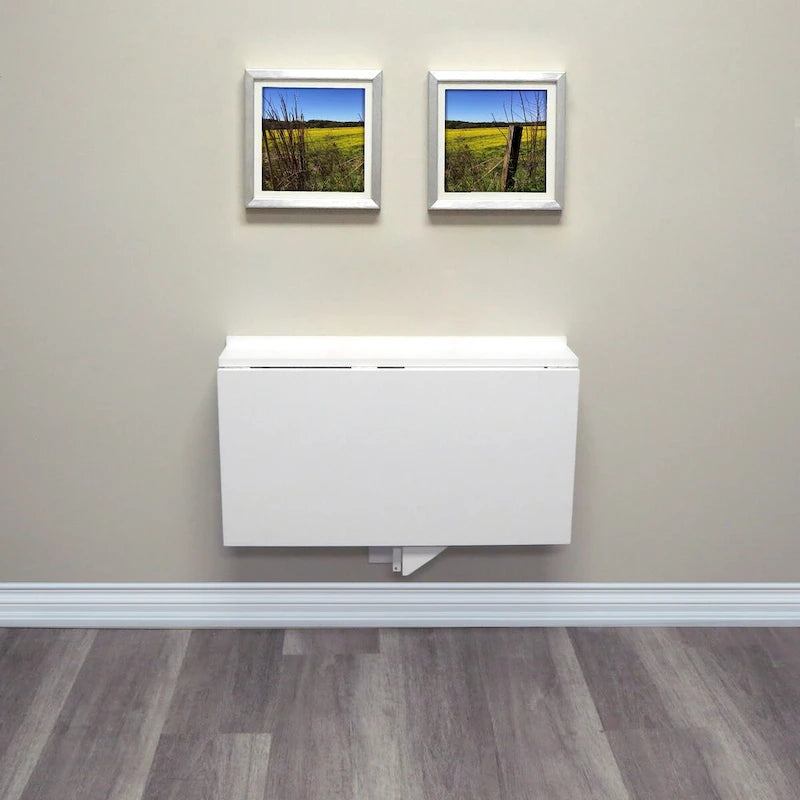 Bureau pliant mural, Étagère d'exposition fixe, Gain de place, Style moderne, Blanc, 1 unité