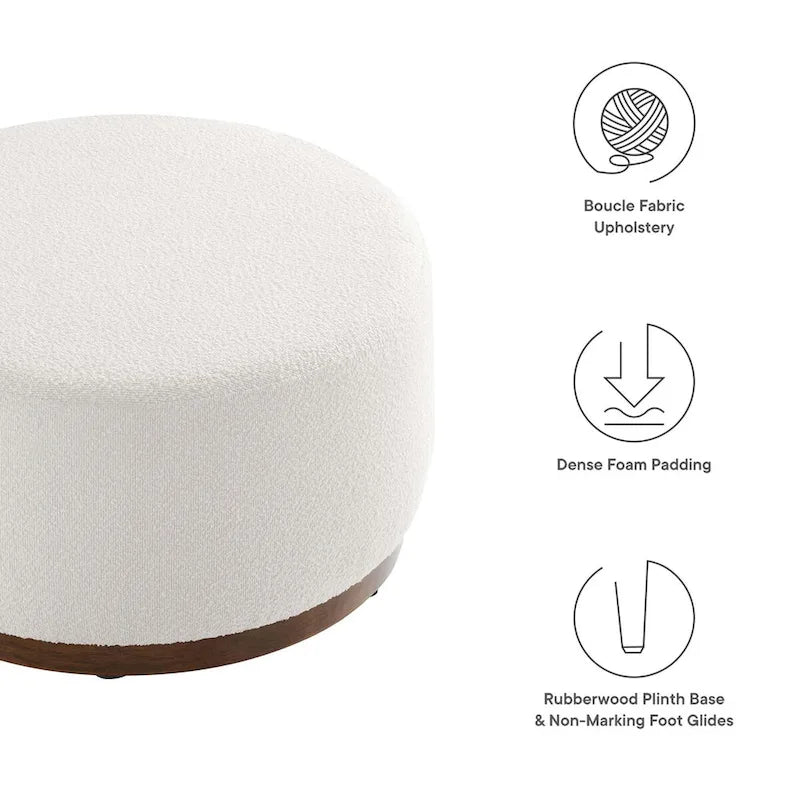 Pouf rond, velours de performance, passepoil français, base en bois d'hévéa, 3 tailles, 1 unité