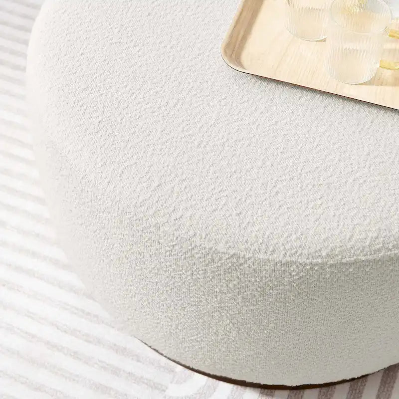 Pouf rond, velours de performance, passepoil français, base en bois d'hévéa, 3 tailles, 1 unité