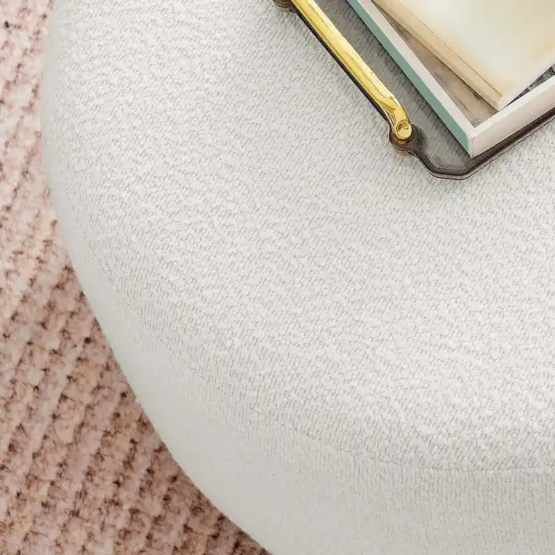 Pouf rond, velours de performance, passepoil français, base en bois d'hévéa, 3 tailles, 1 unité