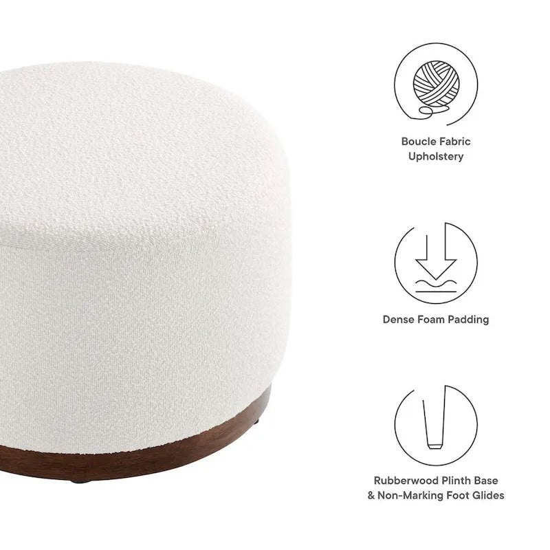Pouf rond, velours de performance, passepoil français, base en bois d'hévéa, 3 tailles, 1 unité
