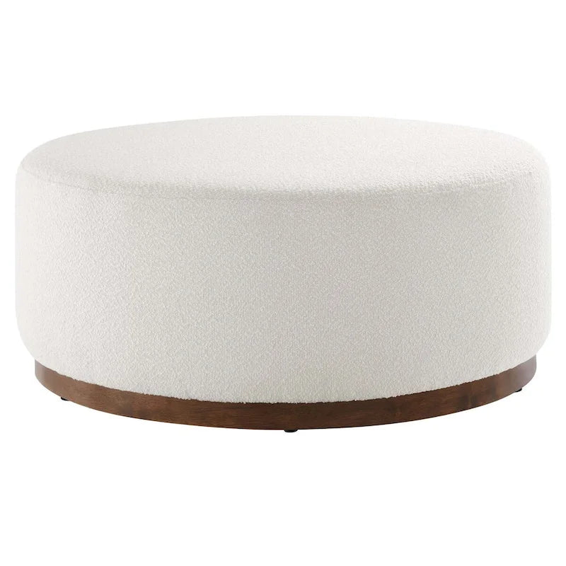 Pouf rond, velours de performance, passepoil français, base en bois d'hévéa, 3 tailles, 1 unité